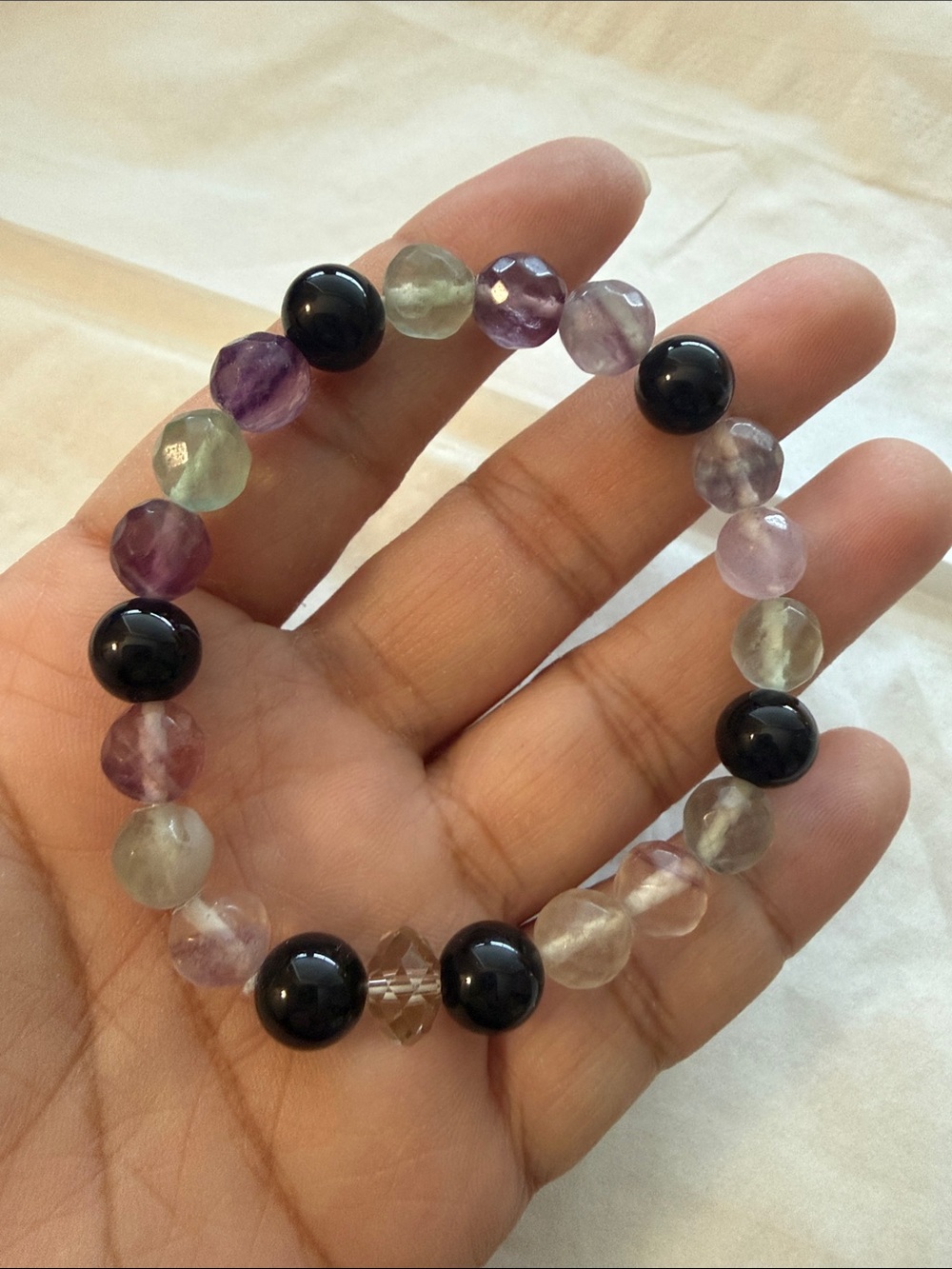 Fluorite and agate crystal bracelet
